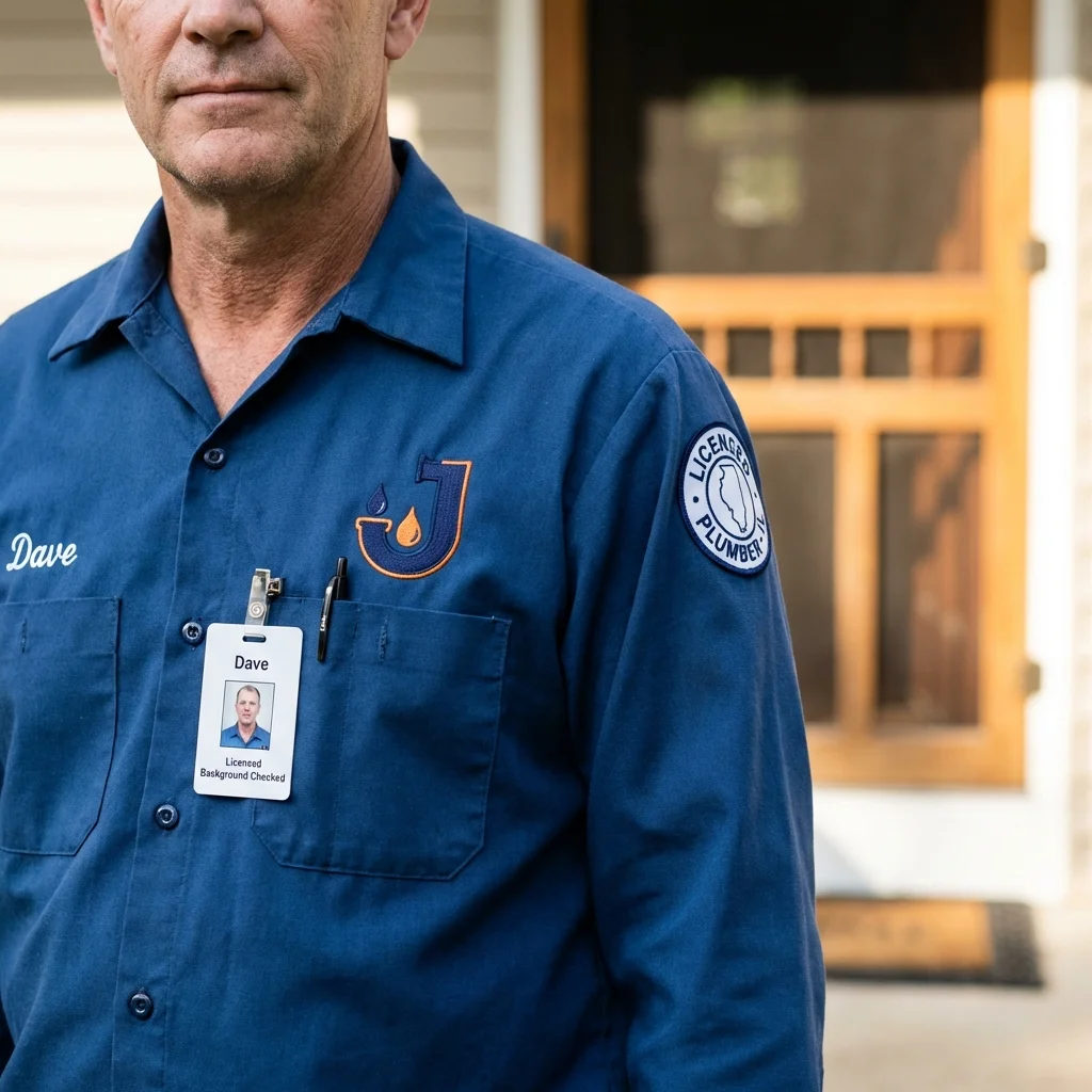 Licensed plumber showing ID badge in Western Springs, IL