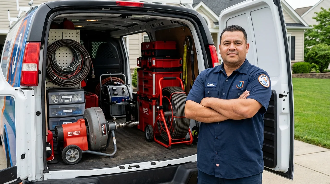 Professional drain cleaning equipment and Johns Plumbing LLC plumber in Western Springs