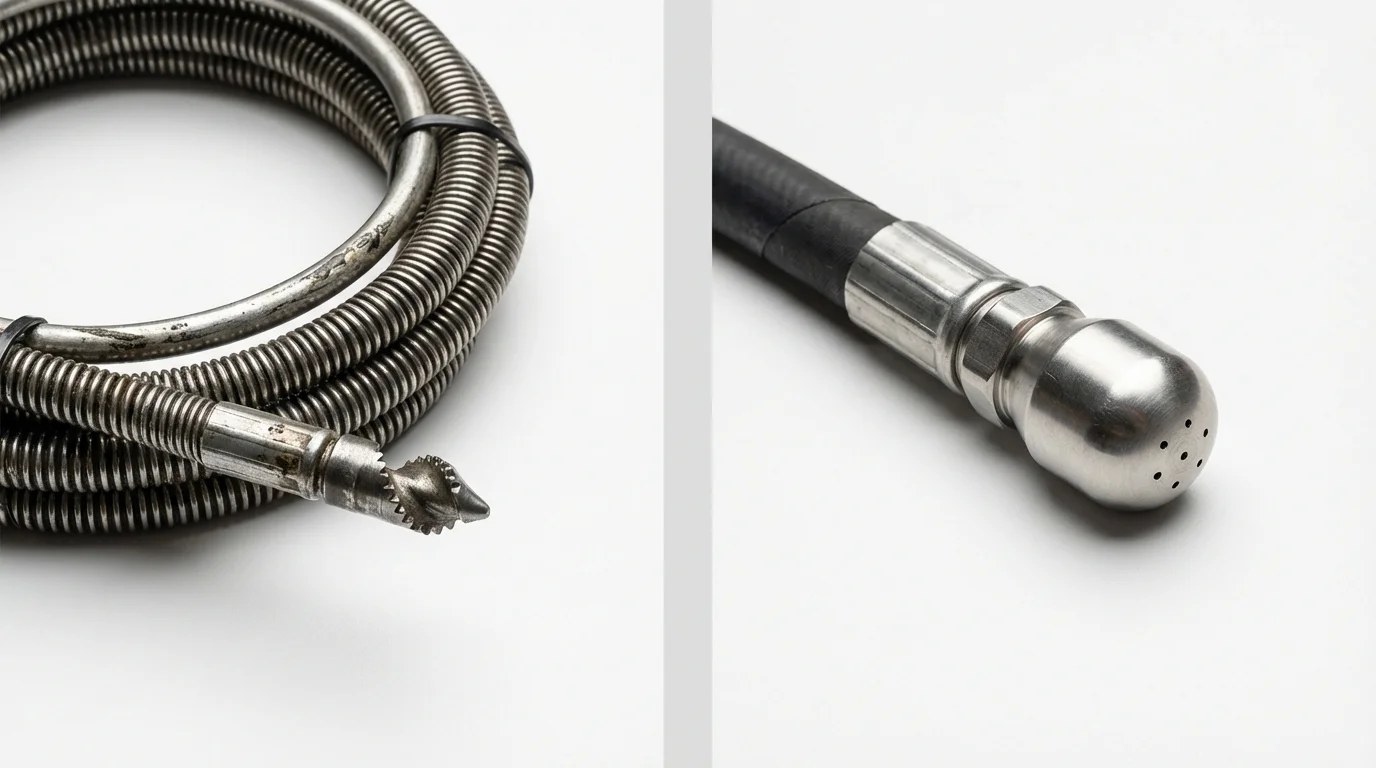 Drain snake cable and hydro jetting nozzle used for drain cleaning in Western Springs, IL