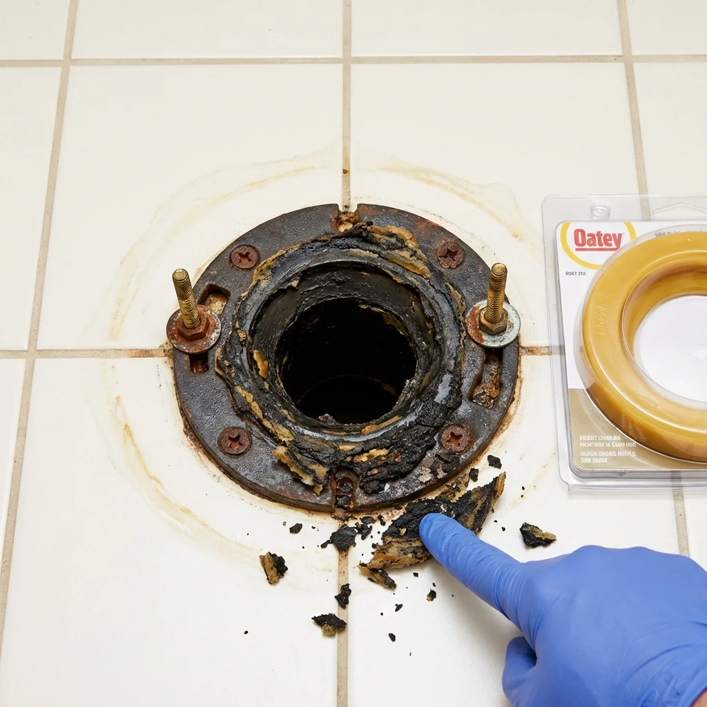 Failed wax ring showing water seepage at the base of a toilet in a Western Springs, IL home